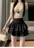 Blooms Ruffle Mini Skirt Elastic Waist with Bulit-in Shorts Tiered Short Skort Women Teen-girl Cute Sukapan Jirai Kei Y2K