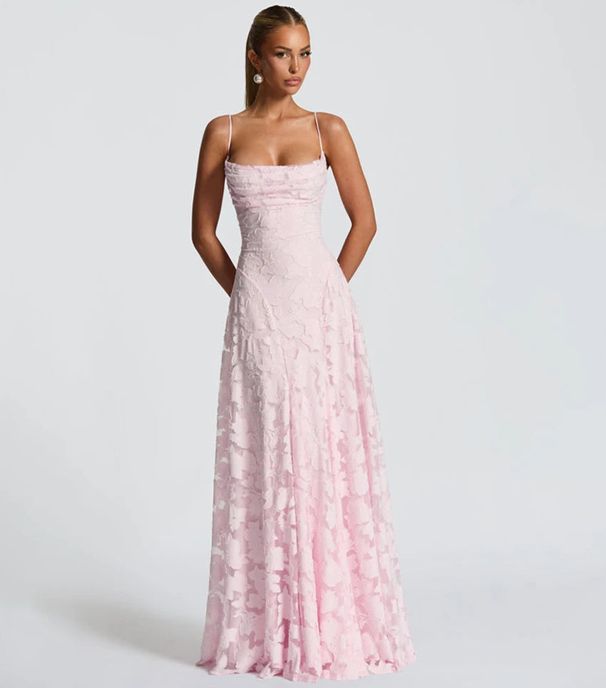 French Style Evening Dress 2026 Floral Embroidery Maxi Dress for Women Summer Party Prom Gowns Sexy Backless Suspender Dresses