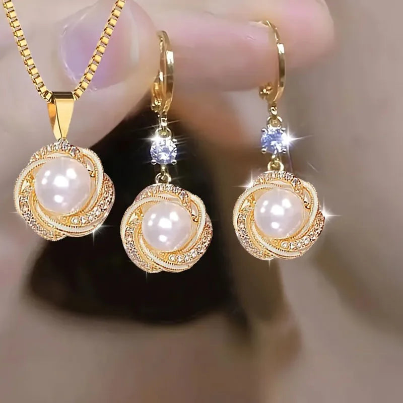 Zircon Jewelry Set For Women Luxury Necklace And Earrings Trio Shiny Versatile Gift