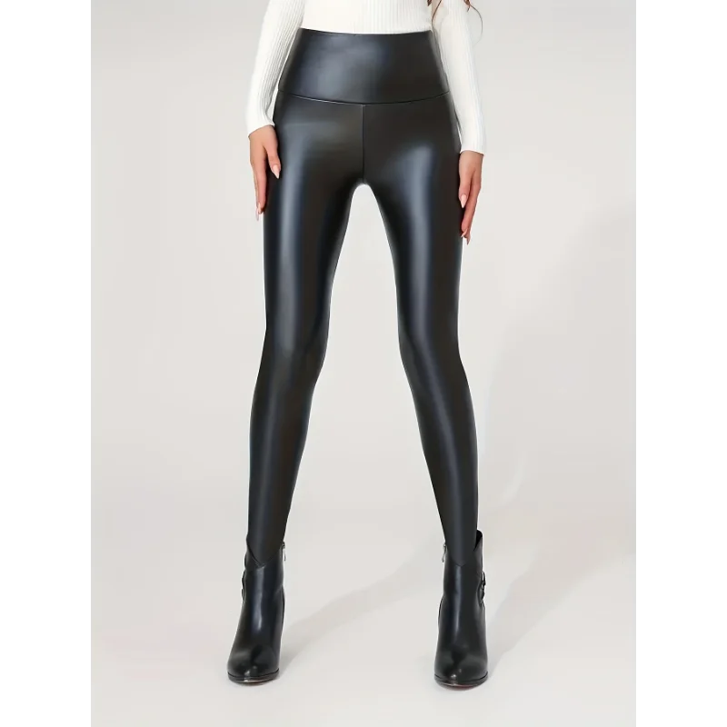 High-Waist Faux Leather Yoga pants | 4- Season Stretch Trousers