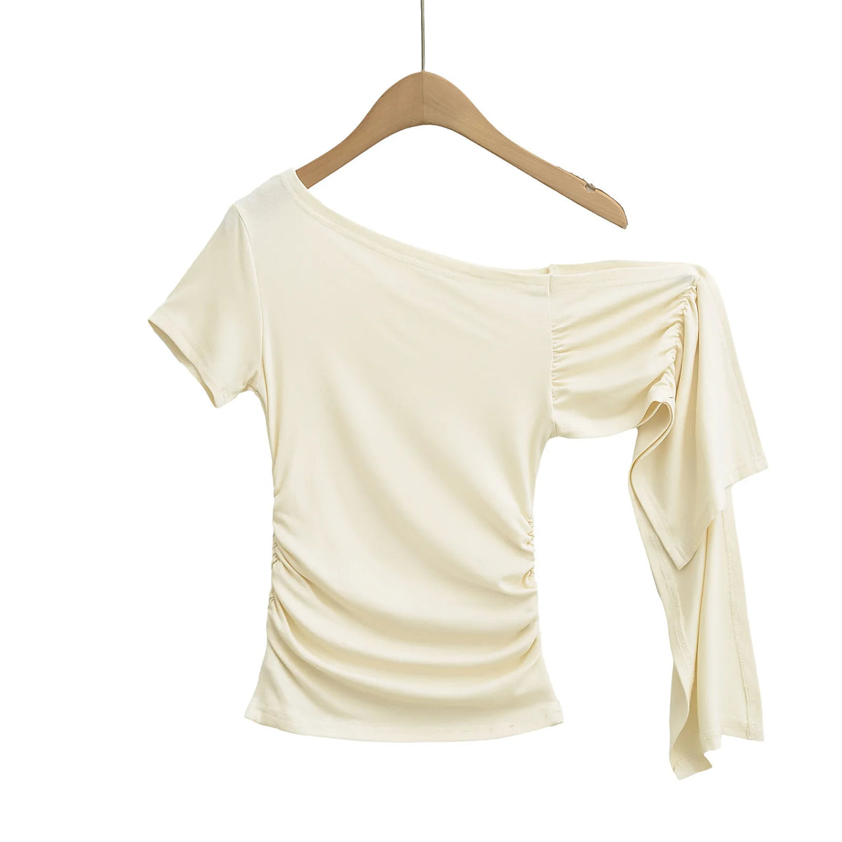 Women's Slim Fit Asymmetric Slash Neck T-Shirt with Sash