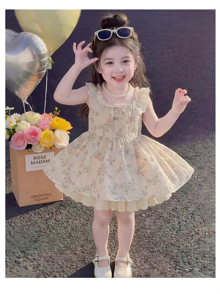 2026 New Baby Summer Girls Printed Dress, Princess Kids Sweet Fashion Party Dress 2-7T