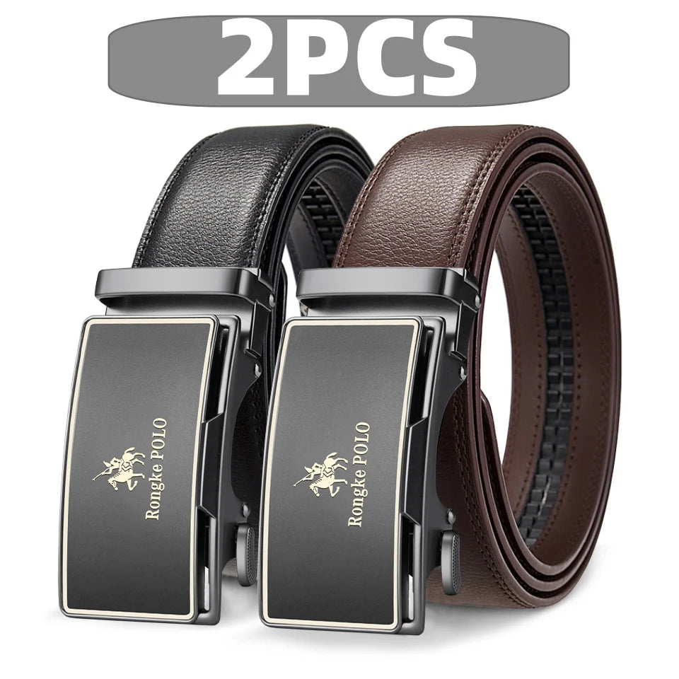High Quality Black Brown Men’s Belt, Genuine Leather Material, Adjustable Automatic Ratchet Buckle, Cuttable Business Belt