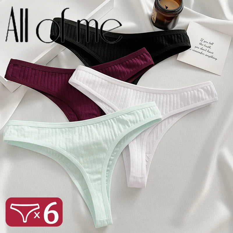 6Pcs/Set Cotton Panties G-String Women'S Panties Sexy Underwear Female Lingerie Thong Briefs For Woman Solid Color Intimate Pantys