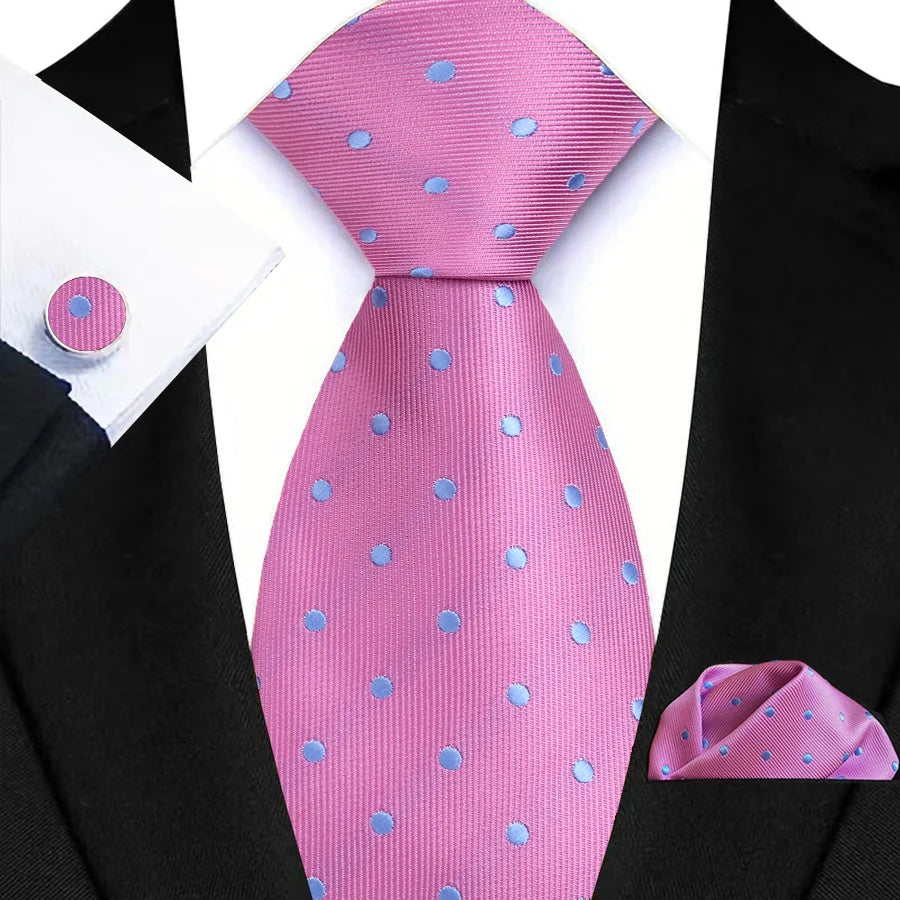 Mens Tie Pink Blue Red Polka Dot Wedding Necktie For Men Designer Hanky Cufflink Tie Set Business Party Daily Wear Accessories