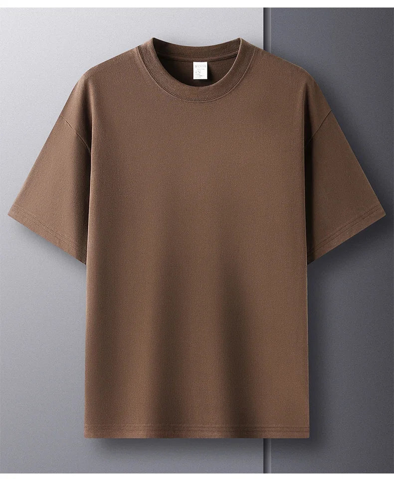 100% Pure Cotton Summer High-end Brand Men's Short Sleeve Round Neck Fashionable Style Half Sleeved Top Breathable T-shirt