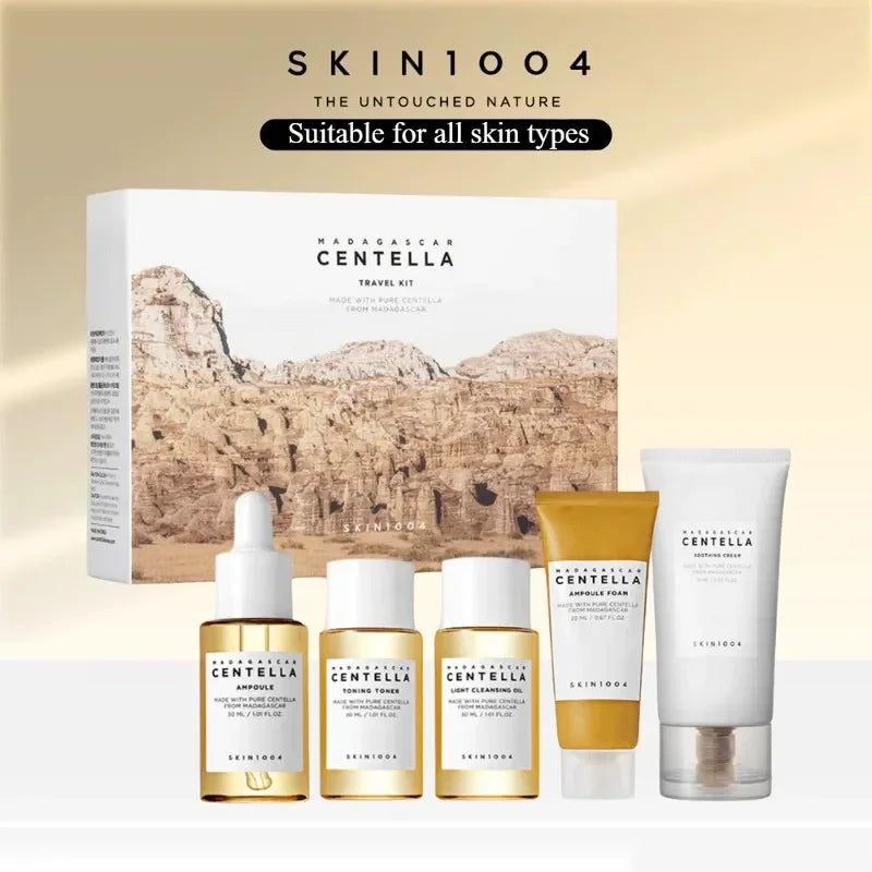 Korean Madagascar Centella Travel Kit, Toner, Ampoule, Soothing Cream, Cleansing Oil, Ampoule Foam, Basic Skincare Mini 5pcs