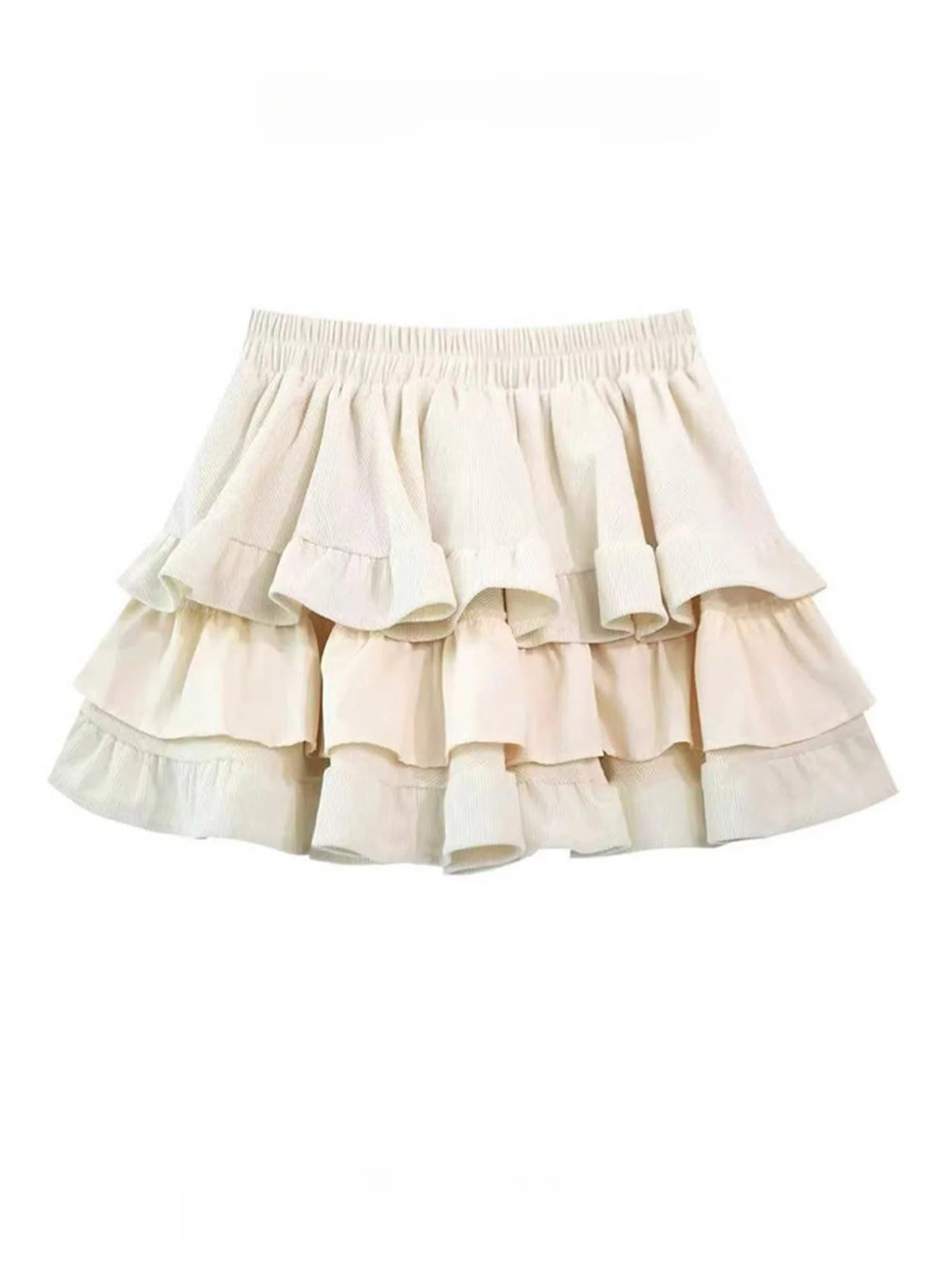 Ballet Style Light Beige Corduroy Puffy Skirt Women Spring Spicy Loose Waist Half Skirt Anti-Light Short Skirt