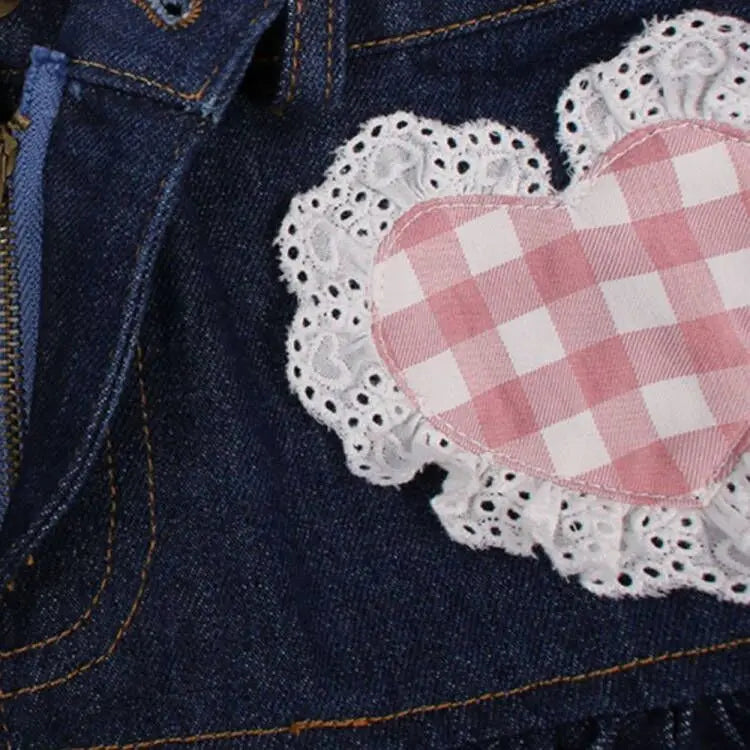 Japanese Sweet Lolita Mini Skirts Ball Gown Women Harajuku Cute Denim Skirt Preppy Style Girls High Waist Kawaii Lace Cake Skirt