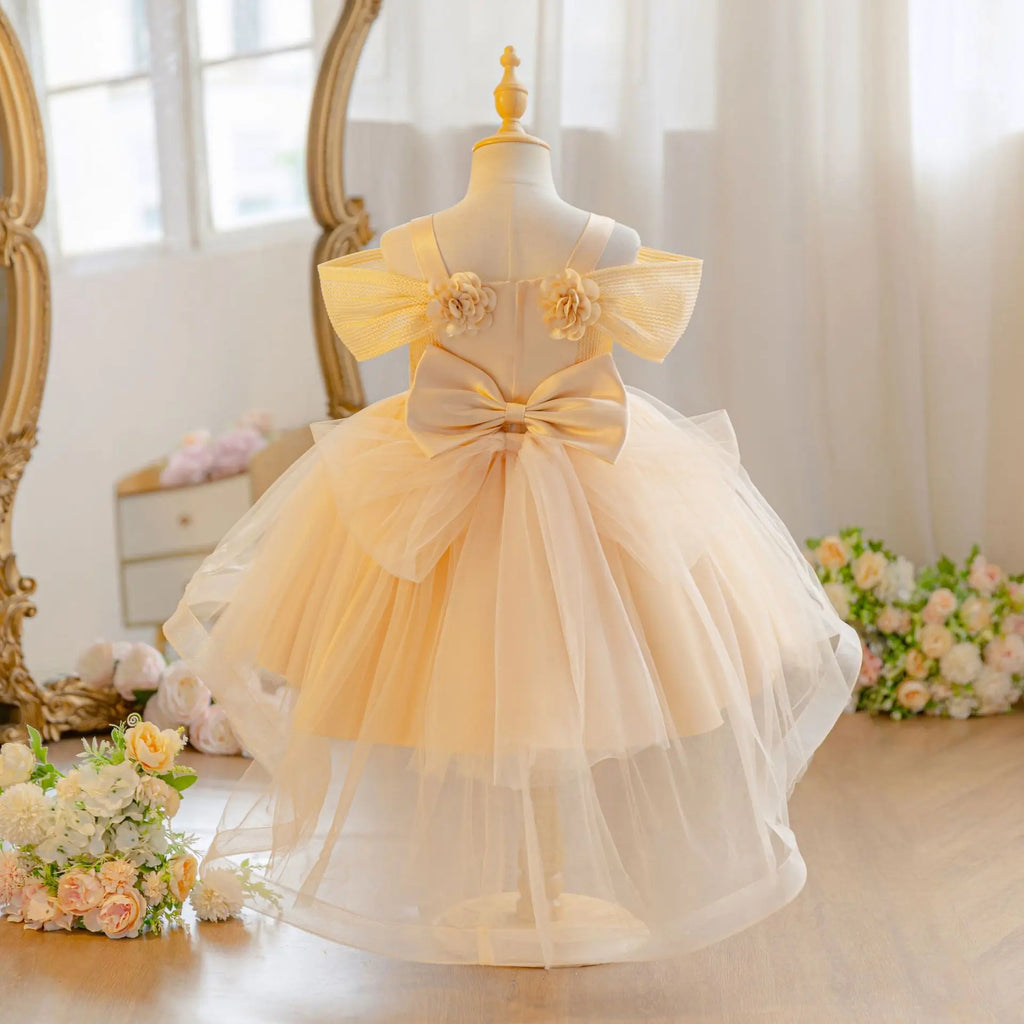 HETISO Children's Birthday Dress Off-the-shoulder Party Princess Wedding Holiday Ball Gown For 1-5 Years