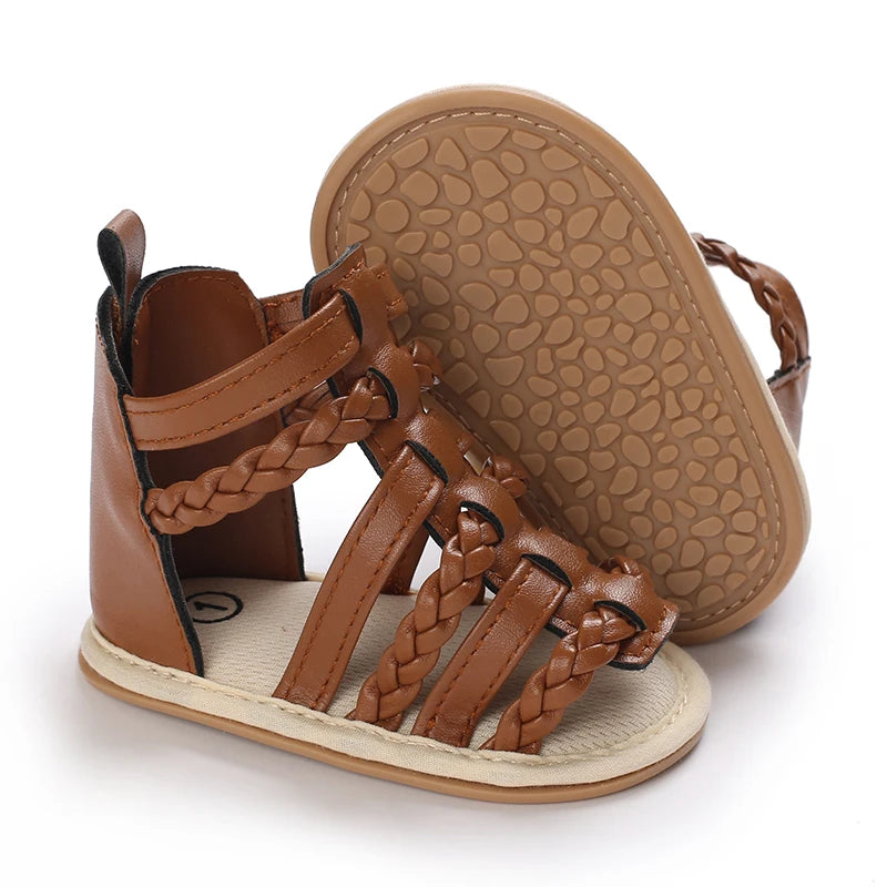 Brown Summer 0-18M Newborn Sandals Cute Bow Soft Rubber Sole Anti Slip Breathable Baby's First Pair Of Walking Shoes