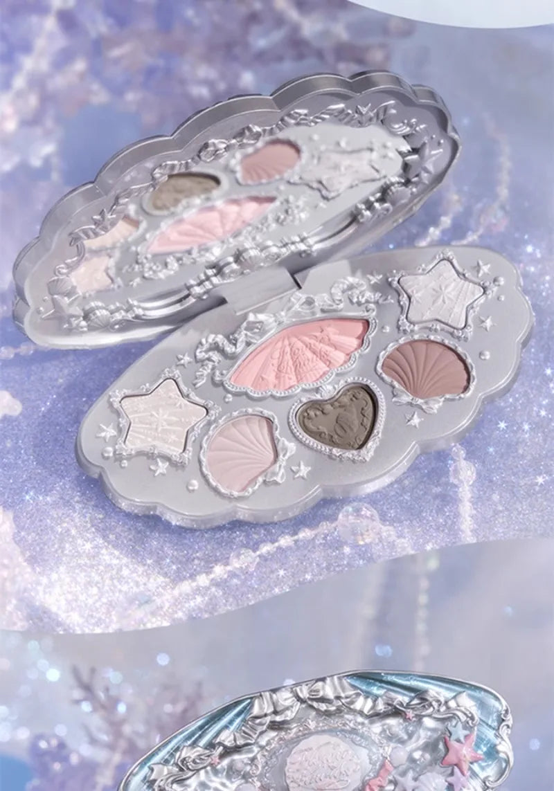 Flowerknows 6 Color Eye Shadow Palette Shell's Jewel Matte Pearl Metallic Glitter Eyeshadow Makeup Long-Wearing for Eyes