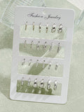 24Pcs/Set Fashion Rhinestone Small Hoop Earrings Minimalist Everyday Earring For Women'S Date Holiday Anniversary Jewelry New