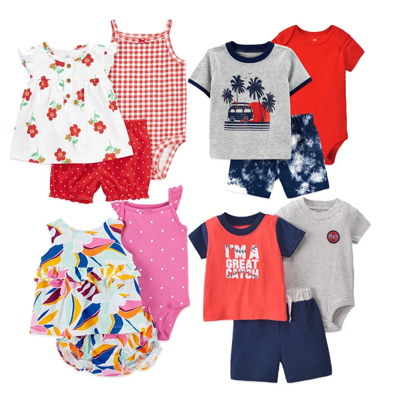 Baby Clothes 6-24M Boys Girls Cute Bebe Children Clothing Baby Short Sleeve Shorts Cover Clothes 3-Piece Suit Summer Set