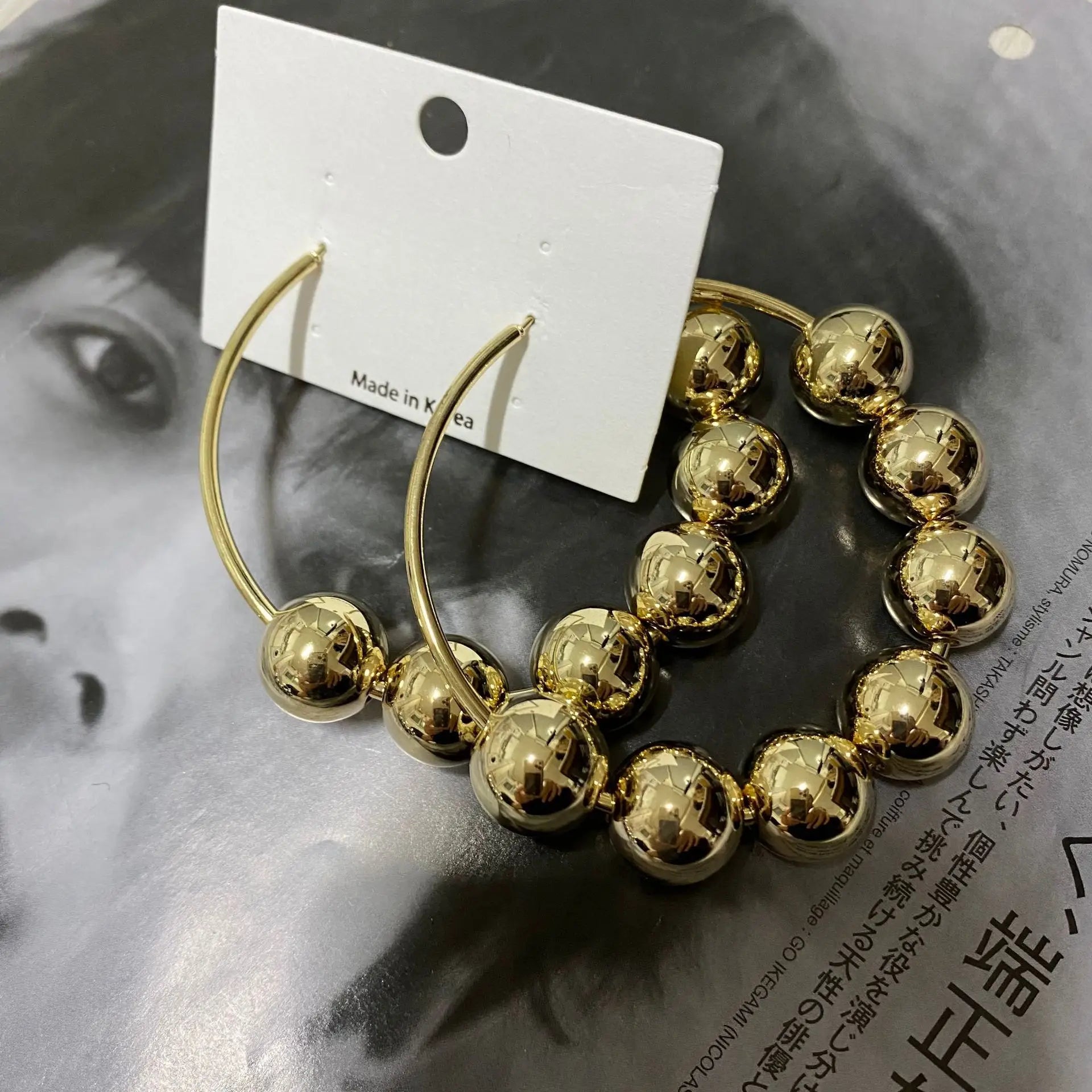 Fashion Silver Color Beads Hoop Earring