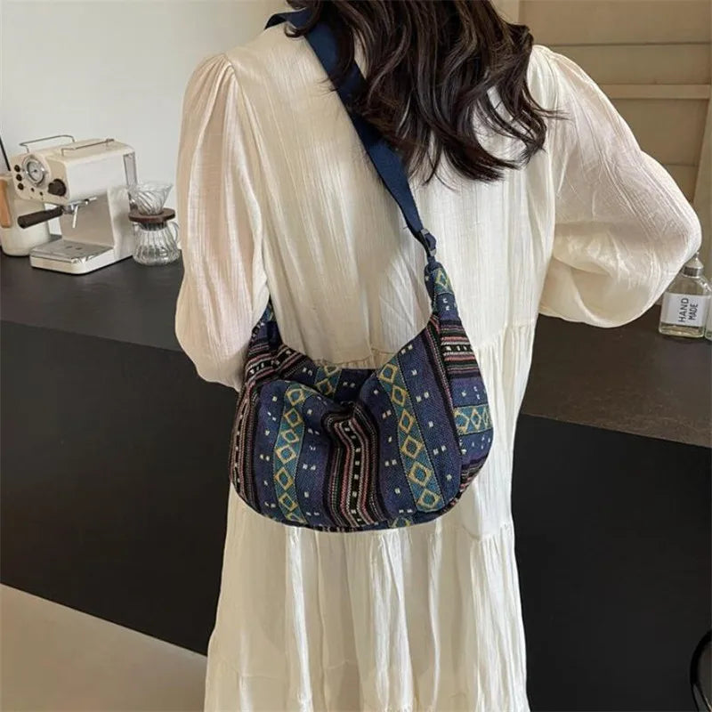 Crossbody Bags Tribal Style Shoulder Bag, Foldable Crossbody Striped Pattern, Flag Theme Hand Washable Edge Painted Lining