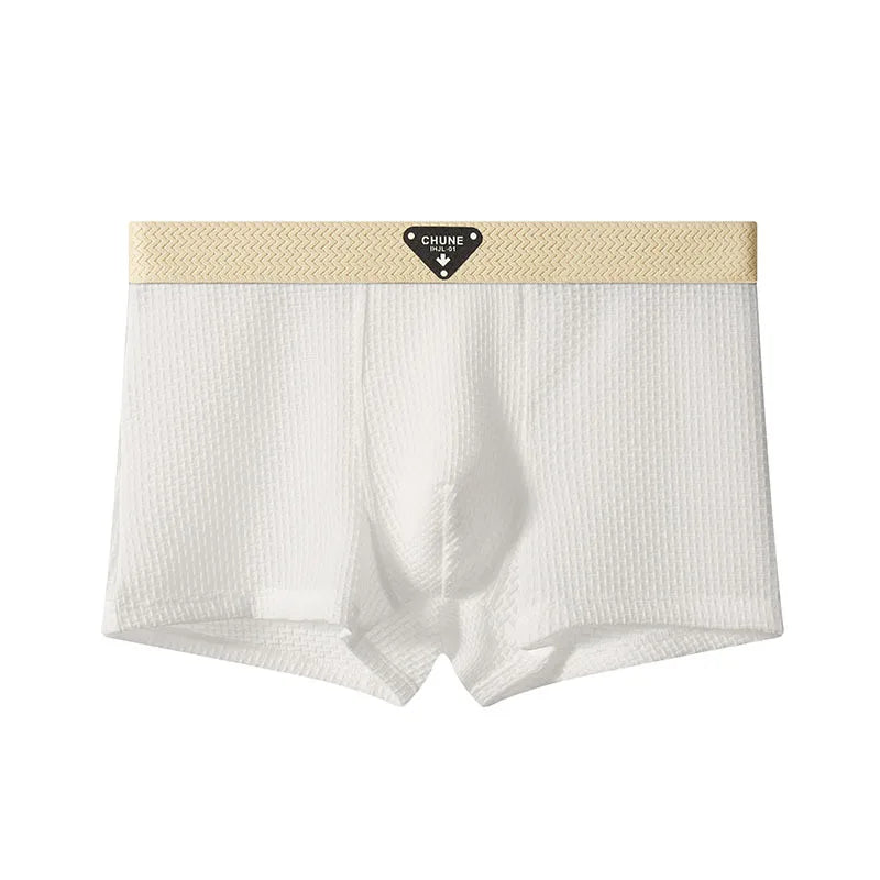 Summer Boxers Men'S Underwear Smooth Ice Silk Plaid Solid Panties Large Size Soft Breathable U Crotch High Elastic Underpants
