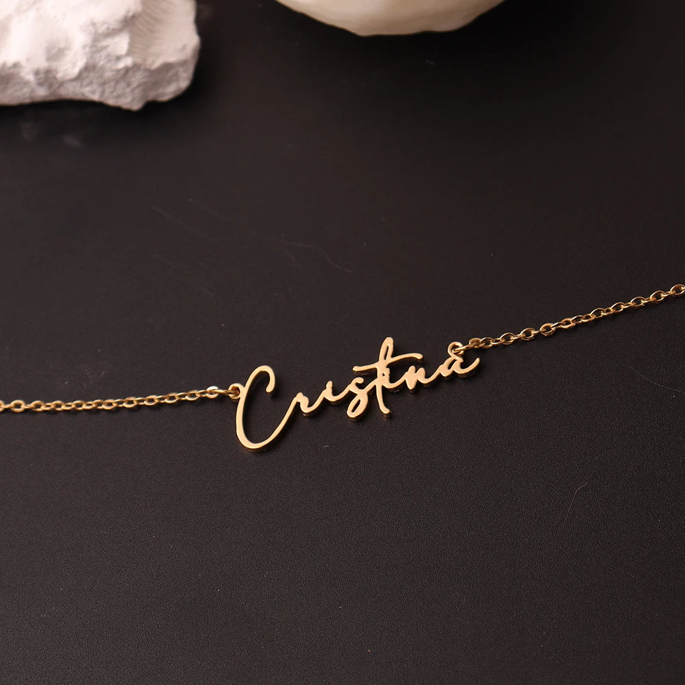 Custom Name Necklace For Women'S Personalised Cursive Letter Pendant Stainless Steel Jewelry Men Chain Choker Collar Personalizado