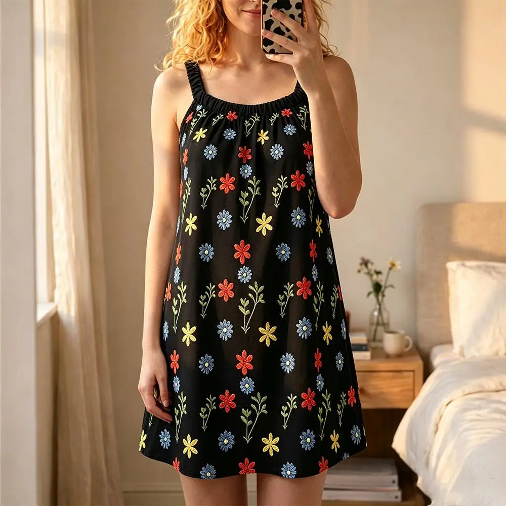 Cute Colorful Flower 3D Printed Night Dress Women Comfortable And Soft Strap Nightgown Summer Casual Home Sleeveless Pajamas
