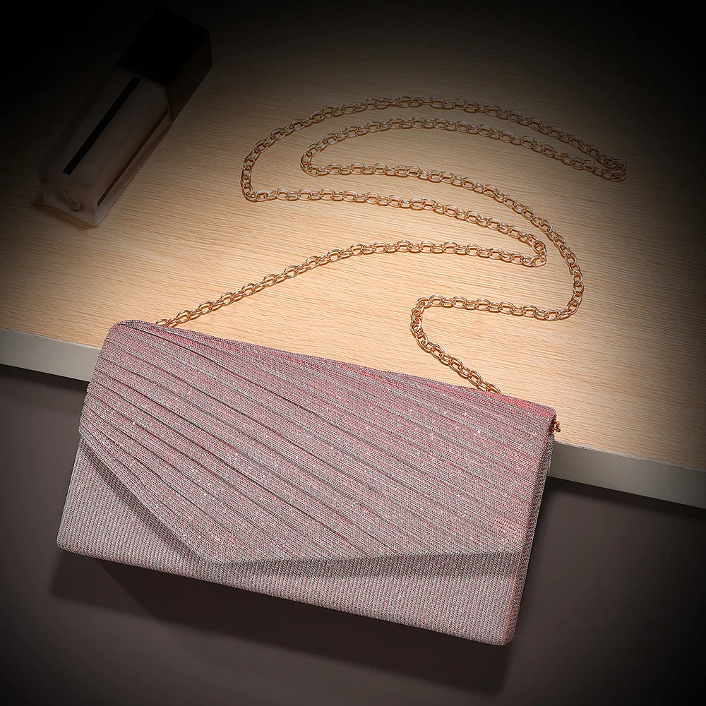 New pleated evening bag - elegant socialite banquet party dress handbag with detachable chain shoulder bag