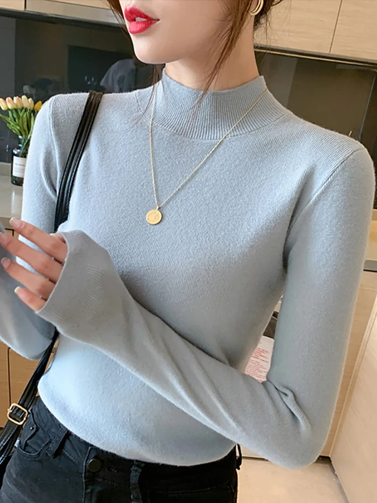 AOSSVIAO Turtleneck Sweater For Women Slim Fit Knit Top With High Stretch Long Sleeve Knitwear Chic Winter Essential
