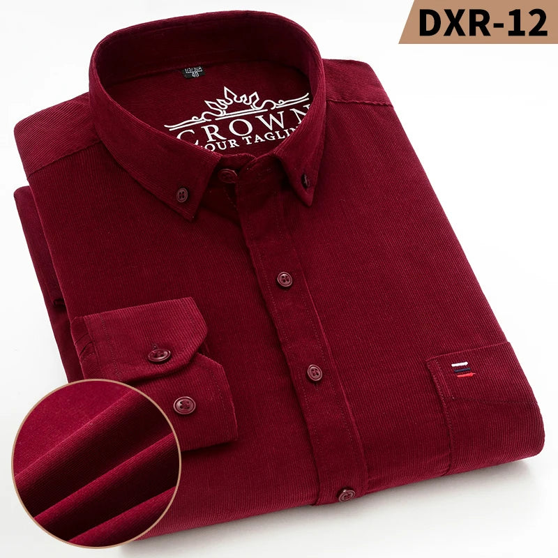 Corduroy Shirt For Men 100 Percent Cotton Long Sleeve Regular Fit Office Ready With Pocket Premium Casual