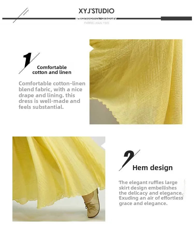 New In 2026 Spring Summer Woman Cotton Linen Midi Skirt Solid Color Loose Flared Pleated A-line Skirt Female Sweet Elegant Skirt