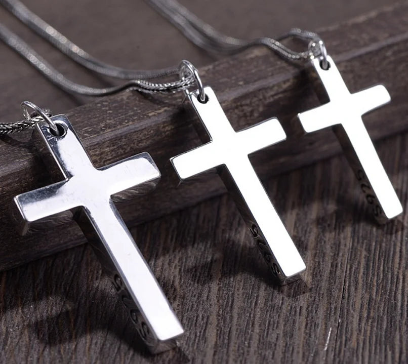Real Solid 925 Silver Cross Pendant For Men Women'S Minimalist High Polished Fashion Classic Jesus Christian Prayer Jewelry
