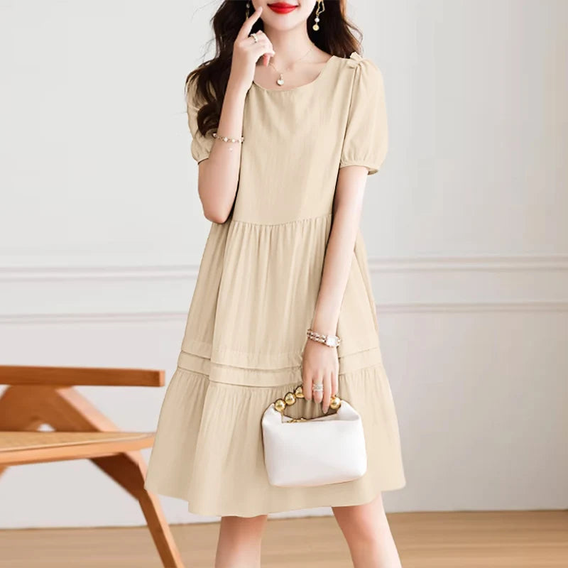 Fashion Summer Sundress ZANZEA Women Casual Short Sleeve O Neck Dresses 2026 Eleagnt Solid OL Work Dress Holiday Pleated Vestido