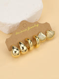 3Pairs-6Pairs/Set Fashionable & Starfish, Seashell, Smooth Water Drop,Textured C-Shape Earrings Set,Travel & Vacation Wear
