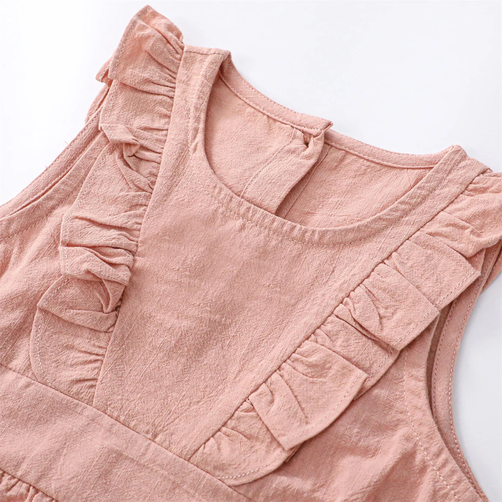 Children's Flying Sleeve Cotton Dress Girls' Skirt Summer Clothing Solid Color Short Ins