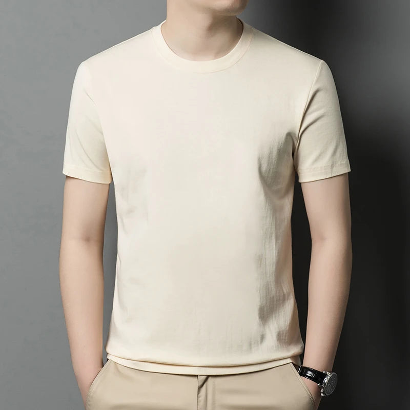 2026 Men's Pure Cotton T-shirt Men's New Round Neck Solid Color Base Shirt Summer Thin Loose Trendy Half Sleeved Top