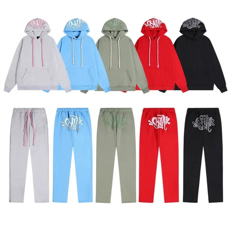 Outdoor Fashion Synaworld American Street Hip Hop Fleece Suit Men's and Women's Trend Casual Hooded Sweater Sports Pants