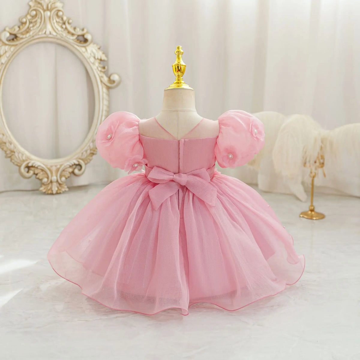 HETISO Summer Infant Baby Girl Dresses Flower Appliques Toddler Kids Birthday Party Princess Wedding Ball Gown