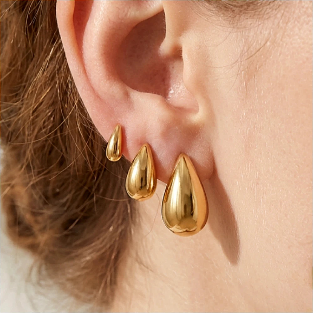 10-31mm Stainless Steel Vintage Chunky Water Drop Earrings For Women Gold Plated Thick Earring Statement Wedding Jewelry Gifts