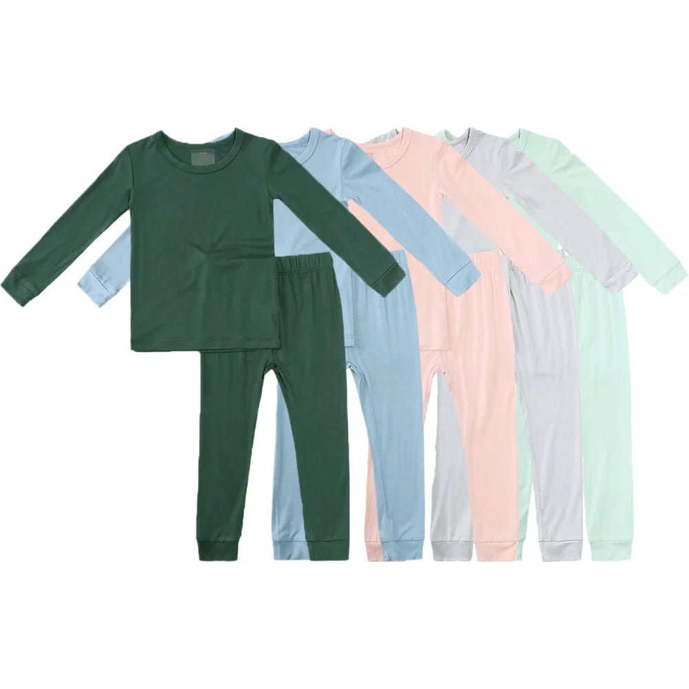 2026 New Arrivals Bamboo Fiber Toddler Baby Children's Pajamas Sets Suit For Girls Solid Long Sleeve Top+Pants Boys Sleepwear