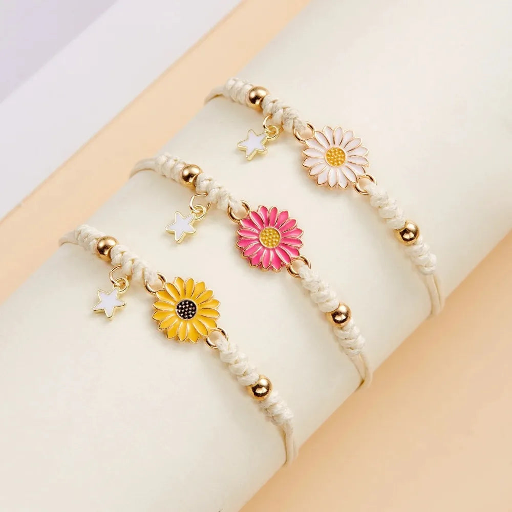 Simple Handmade Braided Sunflower Bracelets for Women, Colorful Adjustable Friendship Good‑Luck Fashion Jewelry Gift