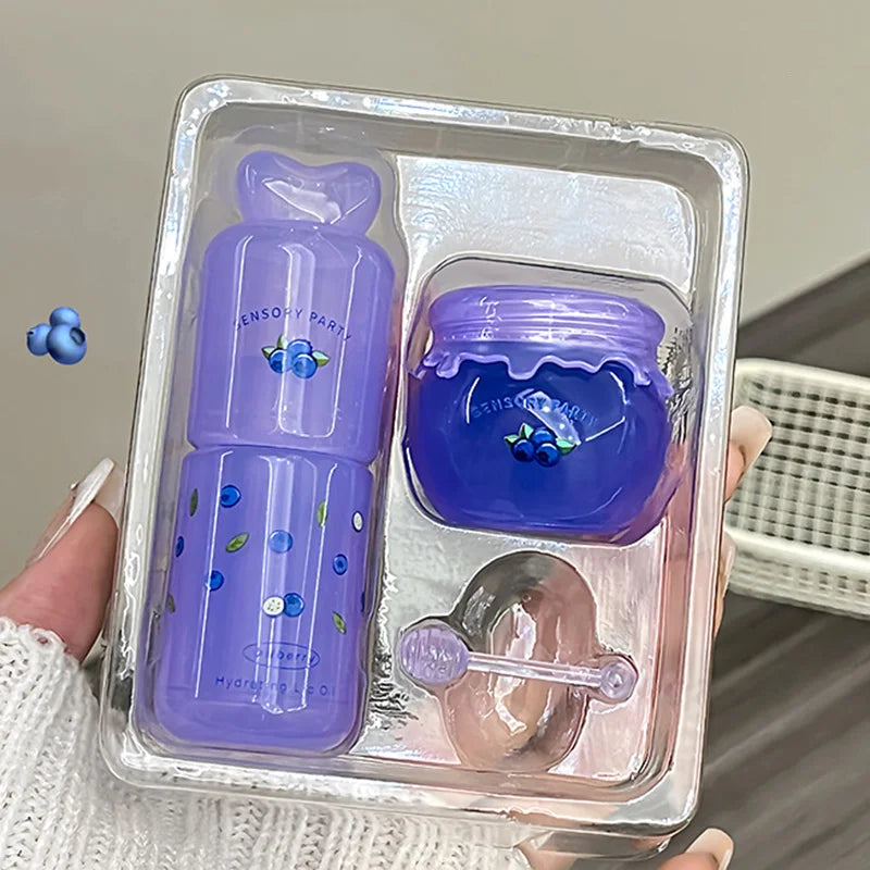 Strawberry Hydrating Lip Balm and Lip Oil Set Light Moisturizing Soothing Tender Lips for Relieve Dryness Lip Care Set Makeup