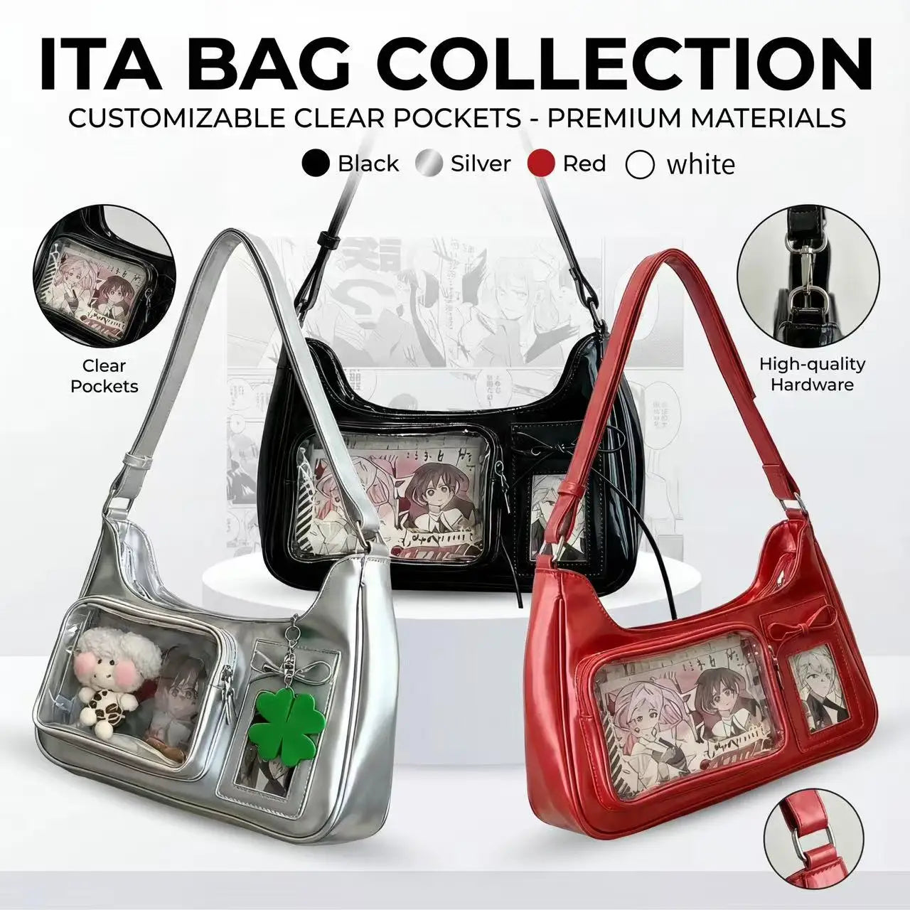 Y2k Harajuku Shoulder Bag Women Korean Transparent Ita Bag School Crossbody Bag Female Japanese Designer Preppy Handbag Purse