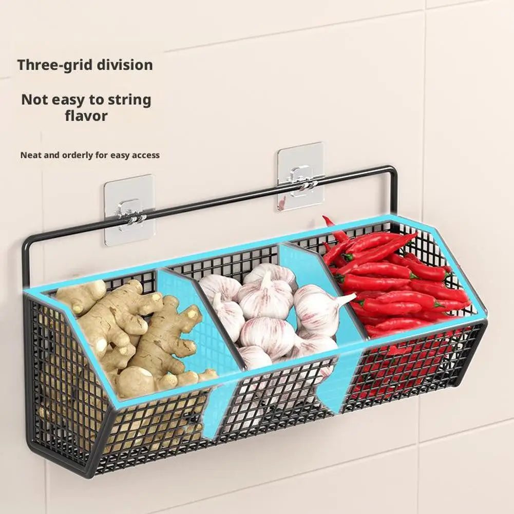 Wall-Mounted Kitchen Storage Basket - Perforation-Free Iron Rack Black