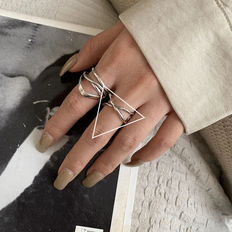 Panjbj 925 Sterling Silver Lines Ring For Women'S Jewelry Finger Adjustable Open Vintage For Birthday Dropship