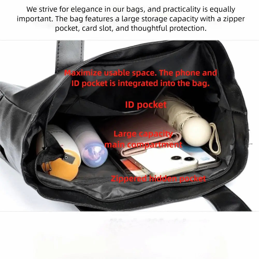 Large Capacity Vintage PU Leather Tote Bag - Casual Square Handbag