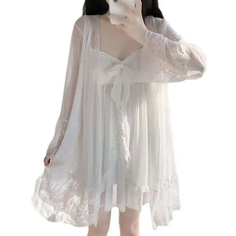 Sweet Court Style Lace Pajamas Women's Spring and Autumn Loose Korean Version Summer Suspender Pajamas Loungewear Two-piece Set