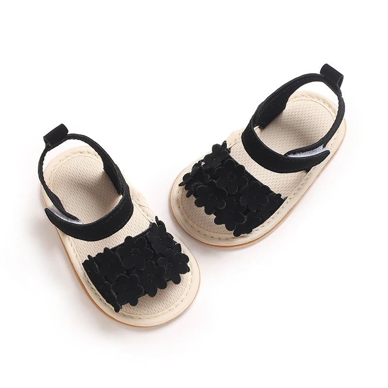 Baby Girls Bow Floral First Walker Sandals - Breathable PU Leather