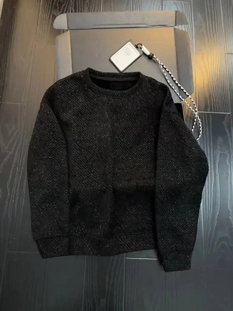 Black round Neck Long Sleeve Sweatshirt Men's Autumn Winter Heavyweight Base Layer Shirt Tianxing Comfortable Casual Style