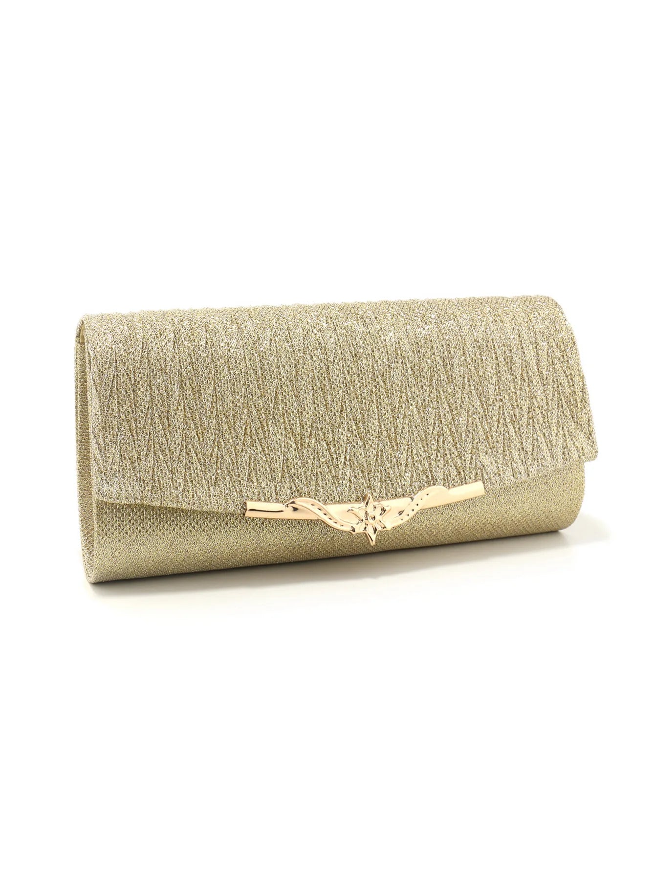 Golden Metal Shoulder Envelope Design Women Evening Bags Ruched Fashion Glitter Clutch Handbags