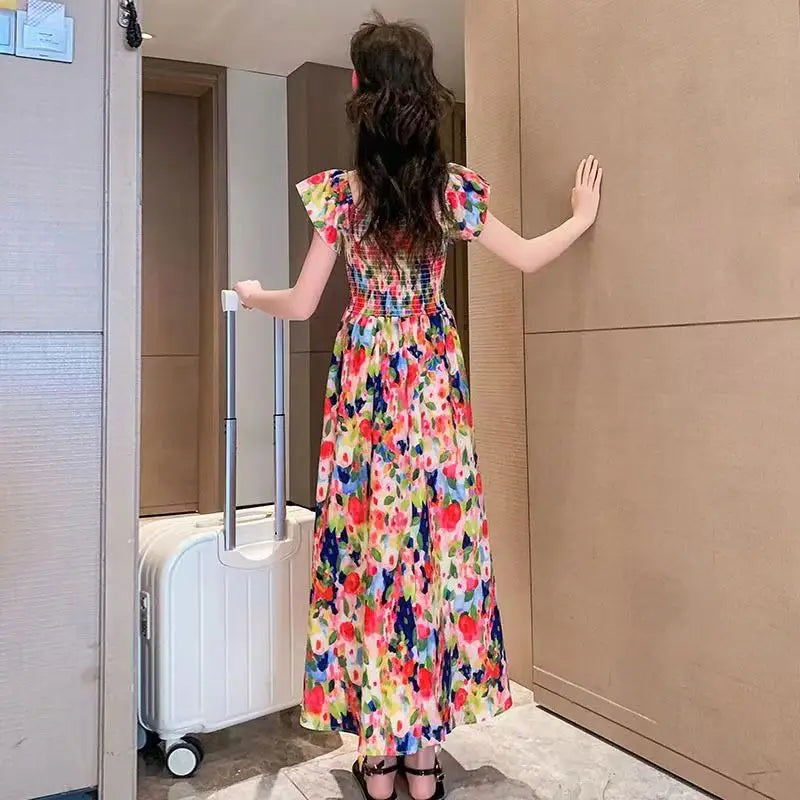 Girls floral dress summer dress children's summer thin princess dress older children girls skirt