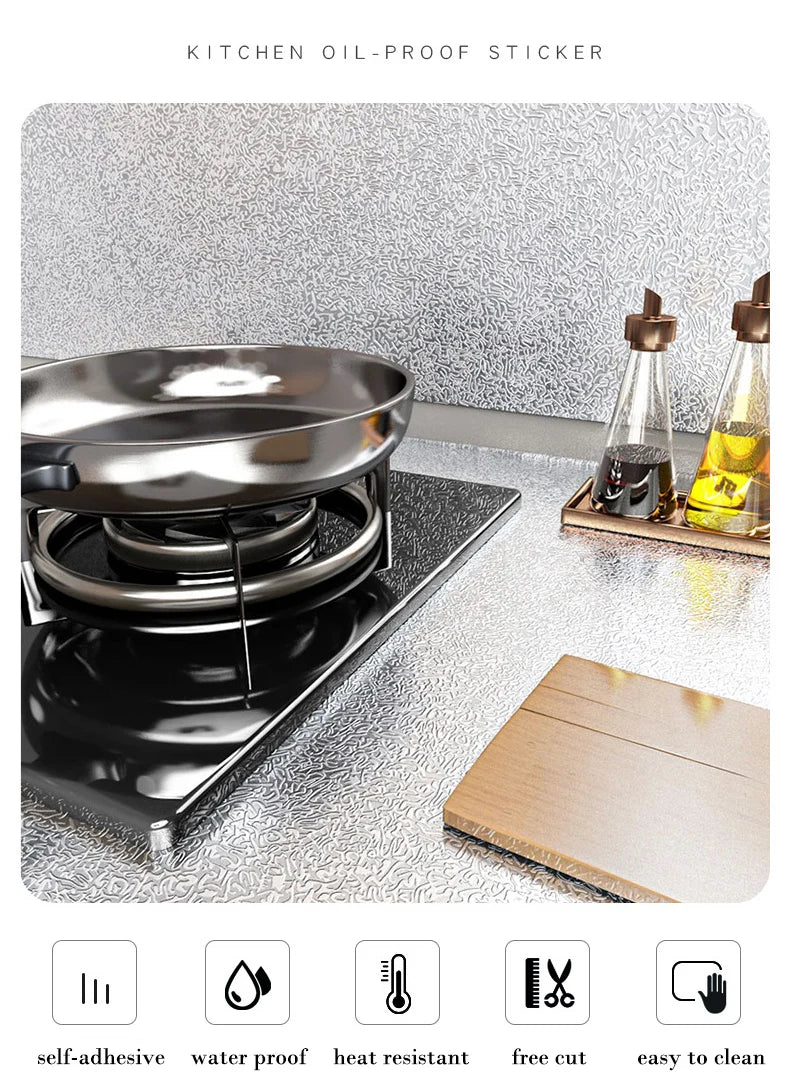 Pegatinas de pared de cocina resistentes a altas temperaturas, pegatinas a prueba de aceite, impermeables para gabinetes, estufas, papel de aluminio