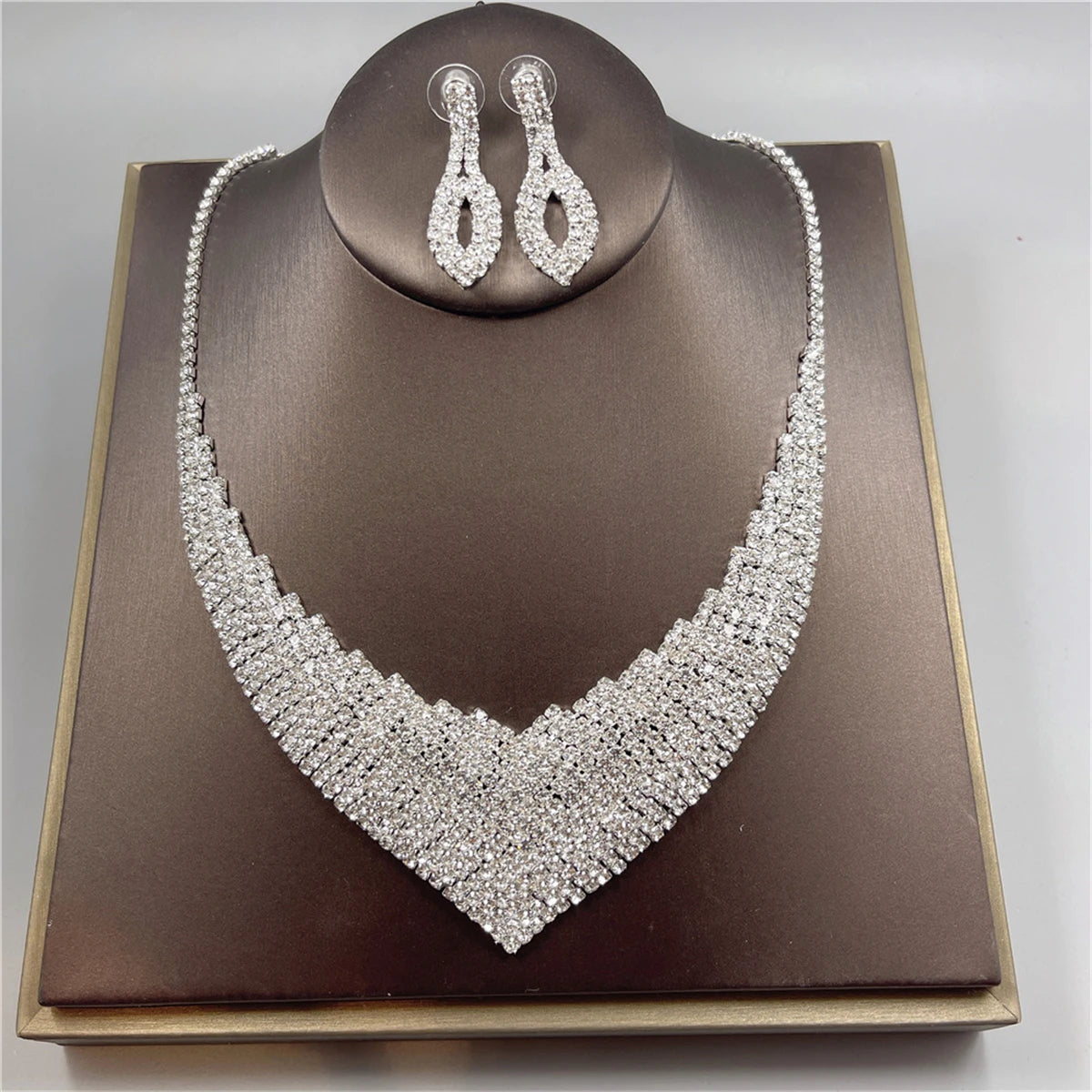 Women'S Rhinestone Jewelry Set Wedding Accessories Elegant Necklace Earrings Bridal Jewelry Set Birthday Gifts