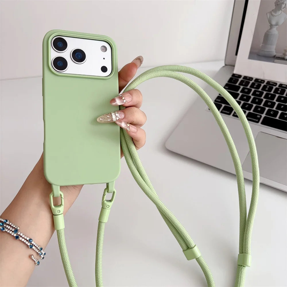 Silicone Crossbody Lanyard Case for iPhone - Shockproof Soft Cover